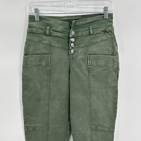 NWT CHASER Vintage Green High Rise Moto Utility Distressed Skinny Jeans Small - Picture 3 of 8